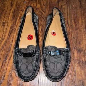 Coach Jacquard Grey Black Olive Metal Bit Slip On Loafer Flats